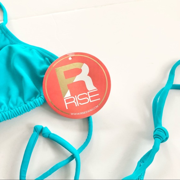 Rise Swim Teal Two Piece String Bikini Thong Bottom Size Small - Picture 7 of 8